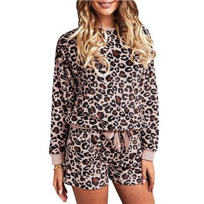 Leopard langærmede shorts Loungesæt